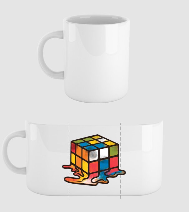 Melted Rubik model alb pe tricou