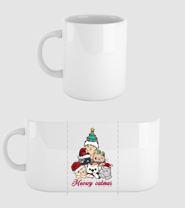 Meowy catmas model alb pe tricou