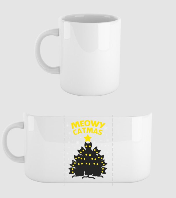 Meowy catmas black model alb pe tricou