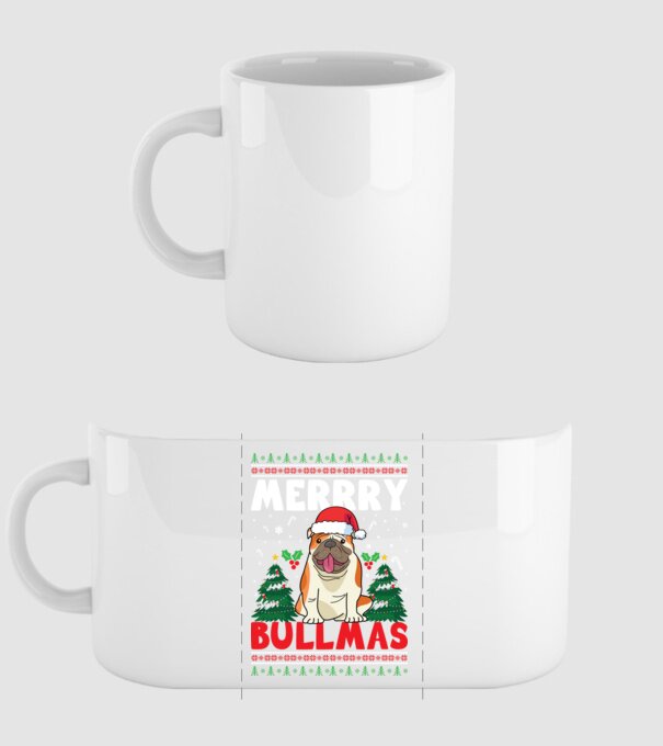 Merry bullmas ugly sweater model alb pe tricou