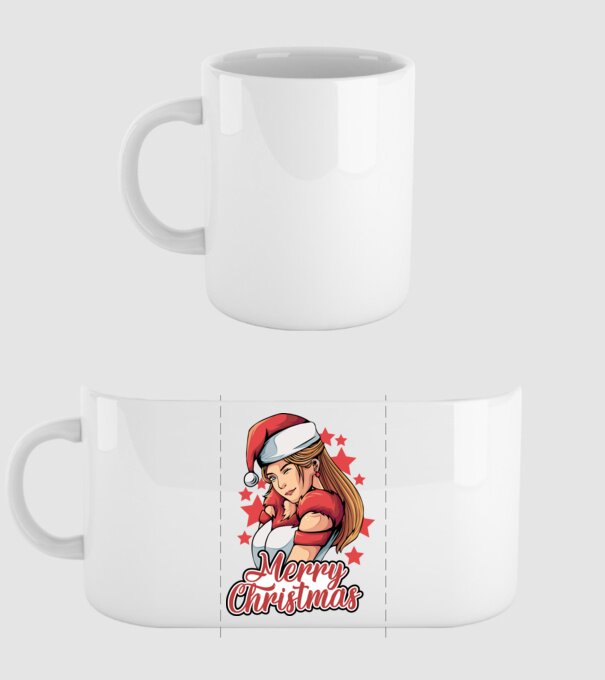 Merry christmas santa girl model alb pe tricou