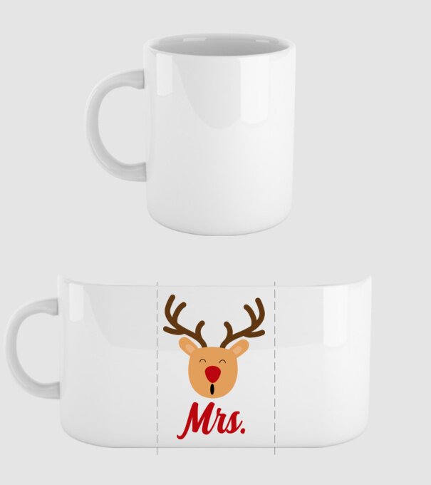Mrs Reindeer christmas couple model alb pe tricou