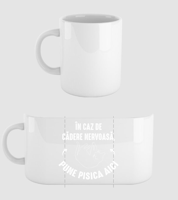 n caz de cădere nervoasă, pune pisica aici model alb pe tricou
