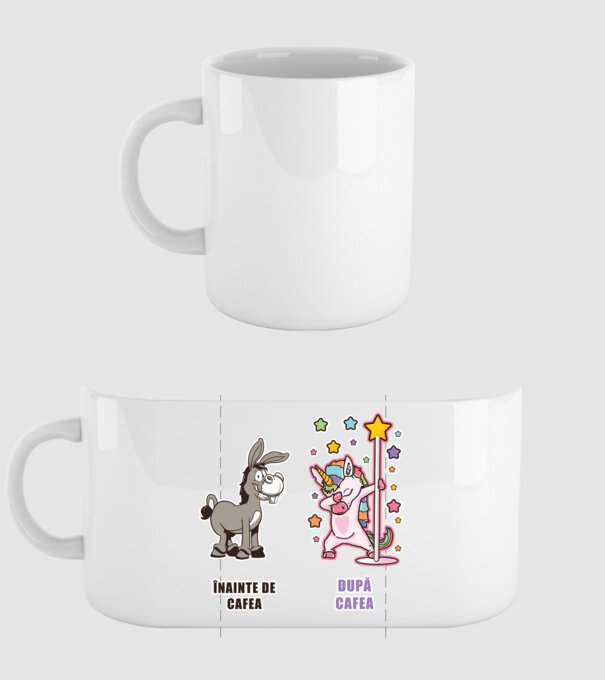 Înainte de cafea - După cafea model alb pe tricou