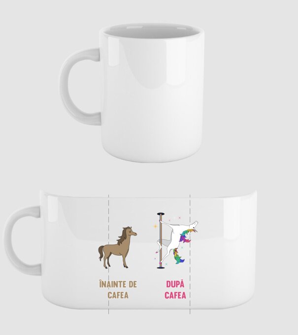 Înainte de cafea - După cafea model alb pe tricou