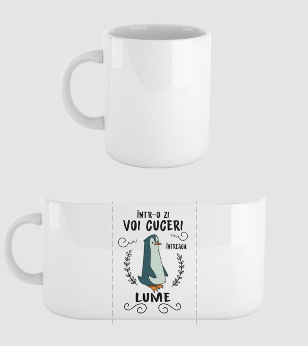 Într-o zi voi cuceri întreaga lume model alb pe tricou