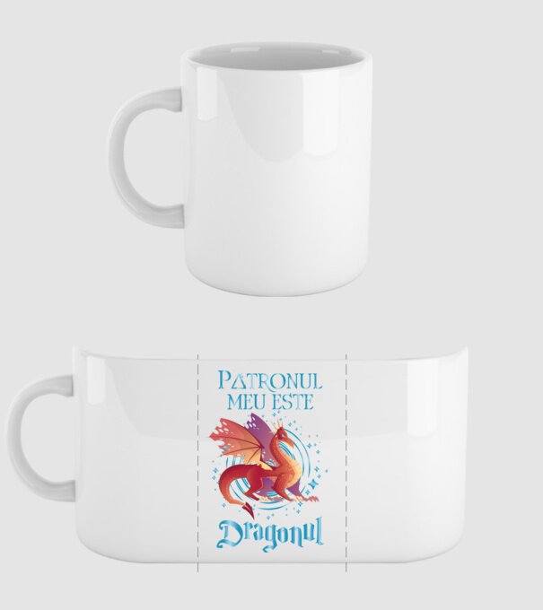 Patronul meu este DRAGONUL model alb pe tricou