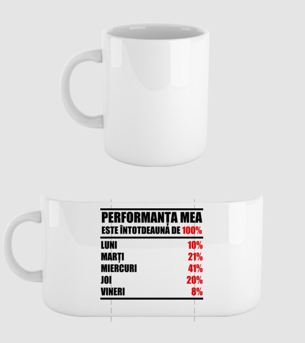 performanța mea este întotdeauna de 100% : luni, marți, miercuri, joi, vineri model alb pe tricou
