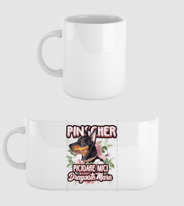 Pinscher picioare mici dragoste mare model alb pe tricou