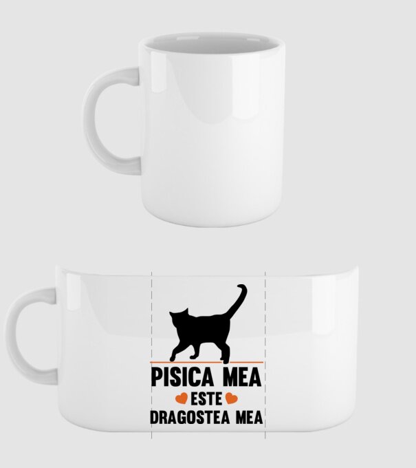 Pisica mea este dragostea mea model alb pe tricou