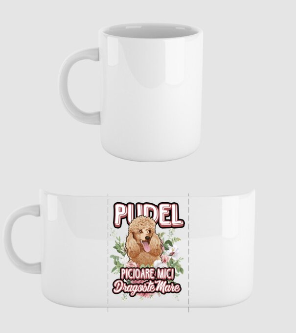 Pudel picioare mici dragoste mare model alb pe tricou