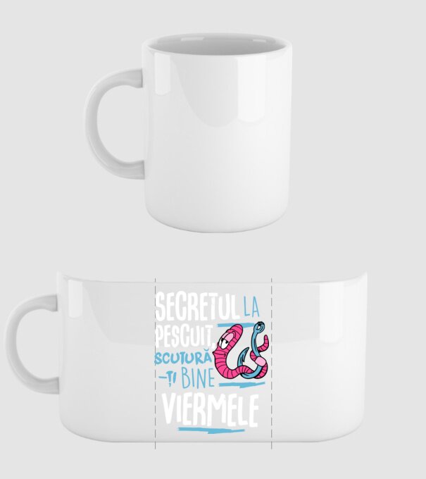 Secretul la pescuit scutură-ți bine viermele model alb pe tricou