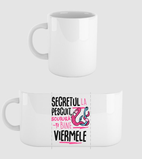 Secretul la pescuit scutură-ți bine viermele model alb pe tricou
