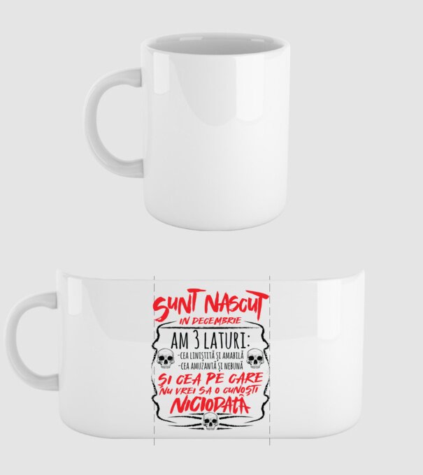 Sunt născut în decembrie am 3 laturi model alb pe tricou