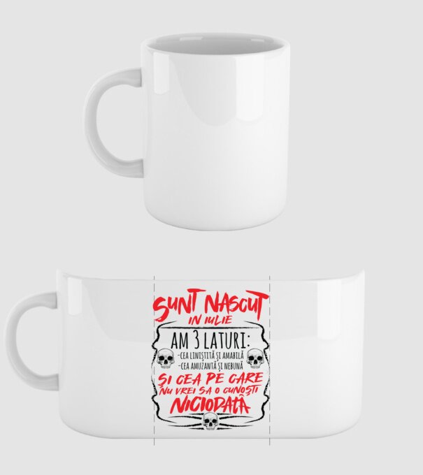 Sunt născut în iulie, am 3 laturi: model alb pe tricou