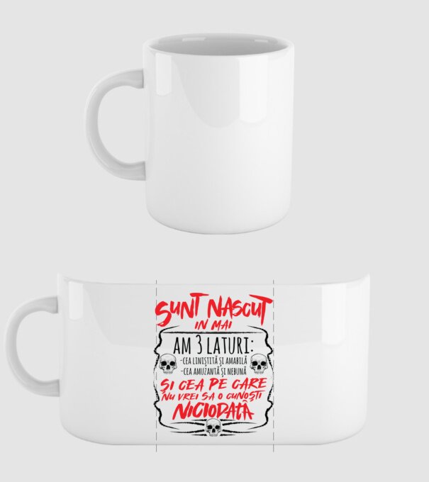 Sunt născut în mai, am 3 laturi model alb pe tricou
