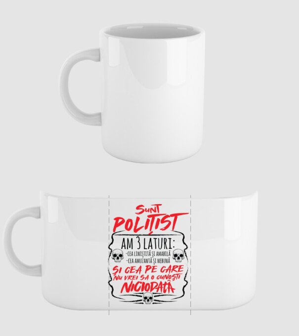 sunt polițist am 3 laturi model alb pe tricou