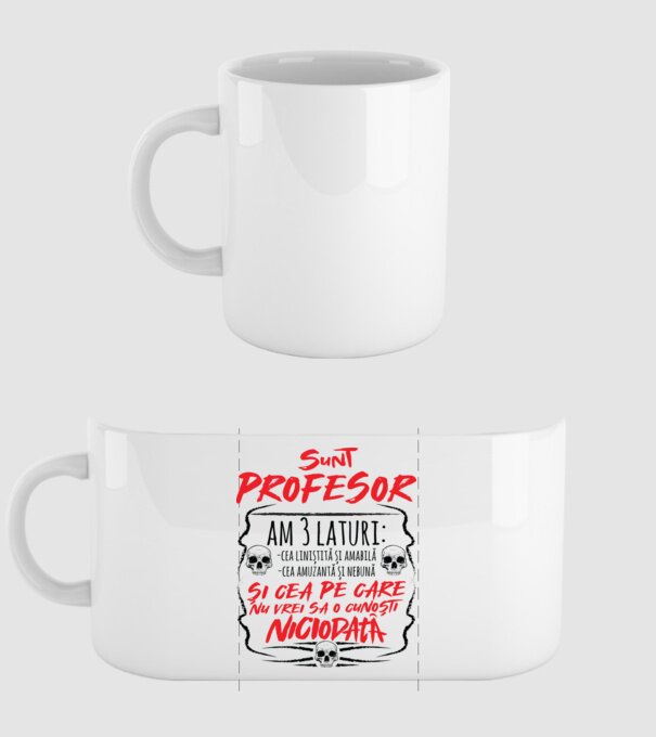 sunt profesor, am 3 laturi model alb pe tricou