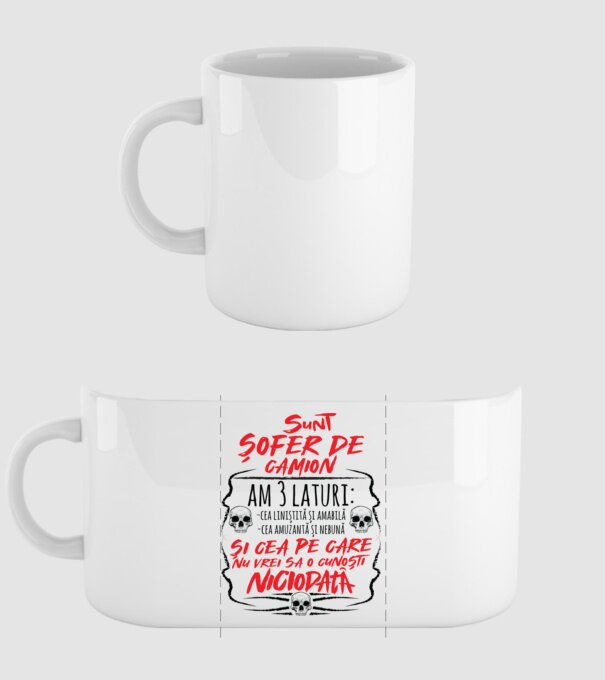 sunt șofer de camion am 3 laturi model alb pe tricou