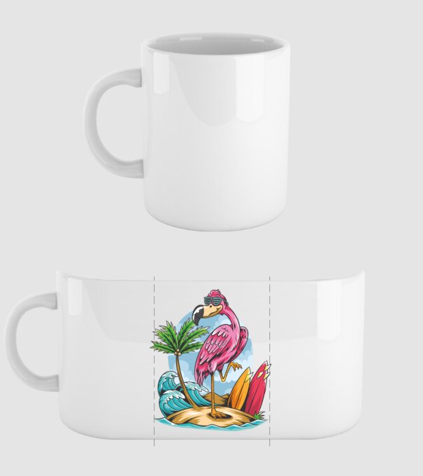 Surfer flamingo model alb pe tricou