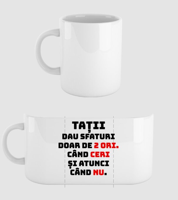 Tații dau sfaturi doar de 2 ori. Când ceri și atunci când nu. model alb pe tricou