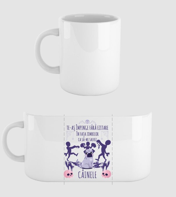 te-aș împinge fără ezitare în fața zombilor ca să-mi salvez câinele model alb pe tricou