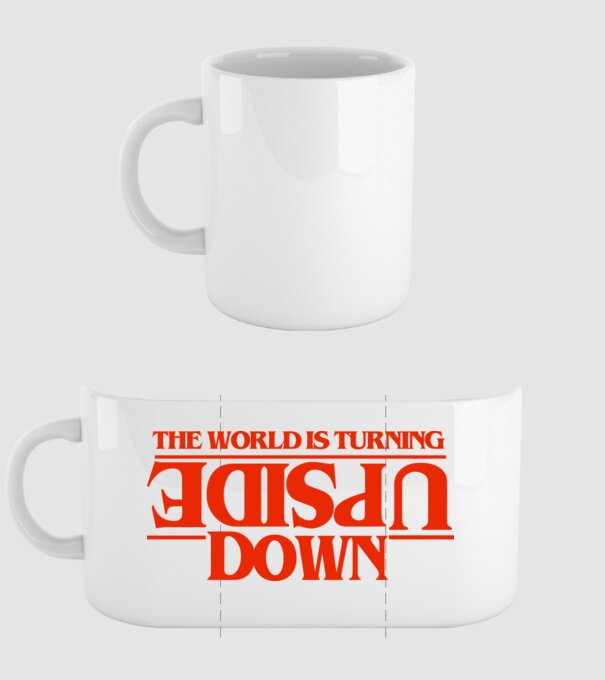 the world is turning upside down model alb pe tricou