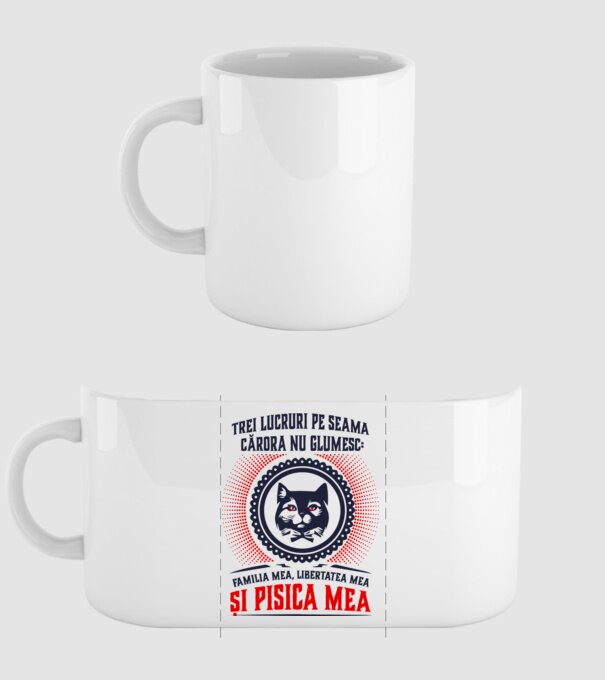 trei lucruri pe seama cărora nu glumesc: familia mea, libertatea mea și pisica mea model alb pe tricou