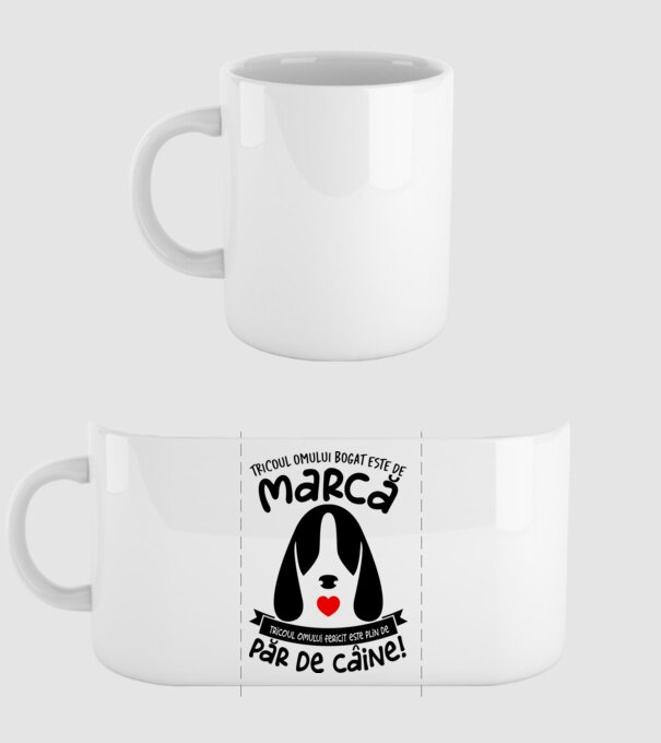 tricoul omului bogat este de marcă, tricoul omului fericit este plin de păr de câine model alb pe tricou