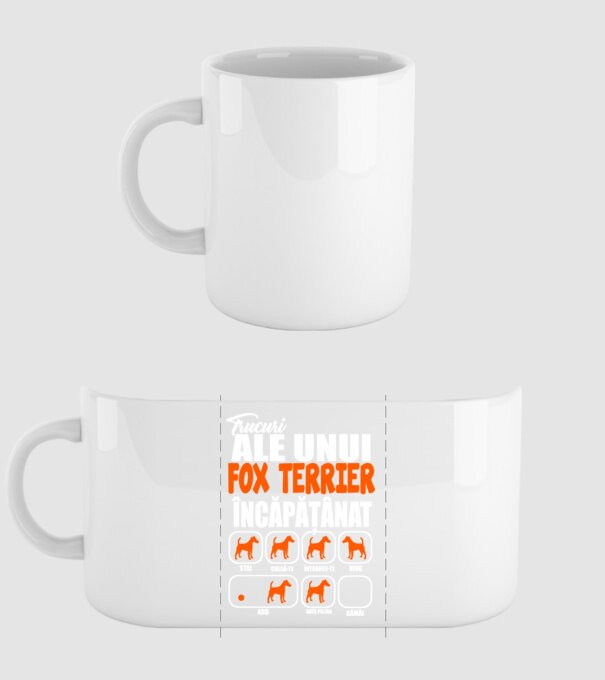 trucuri ale unui fox terrier încăpățânat stai, culcă-te, întoarce-te, vino, adu, bate palma, rămâi model alb pe tricou