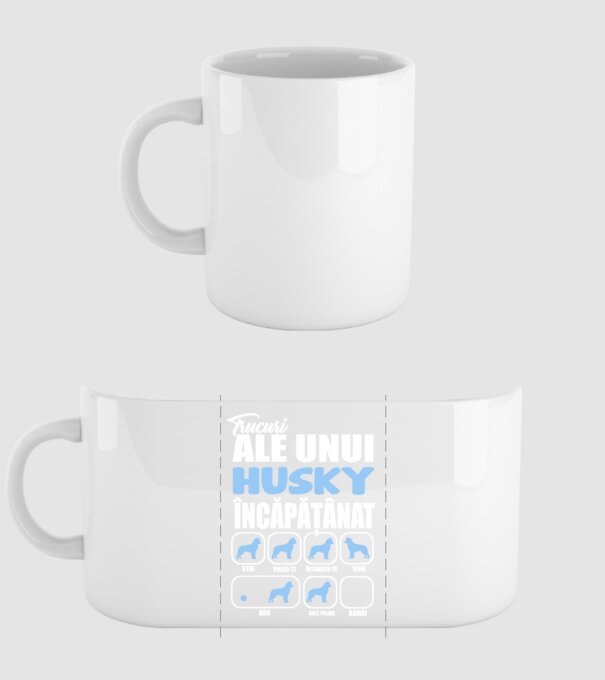 trucuri ale unui husky încăpățânat stai, culcă-te, întoarce-te, vino, adu, bate palma, rămâi model alb pe tricou