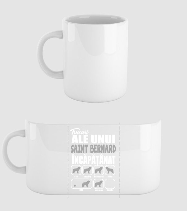 trucuri ale unui Saint Bernard încăpățânat stai, culcă-te, întoarce-te, vino, adu, bate palma, rămâi model alb pe tricou