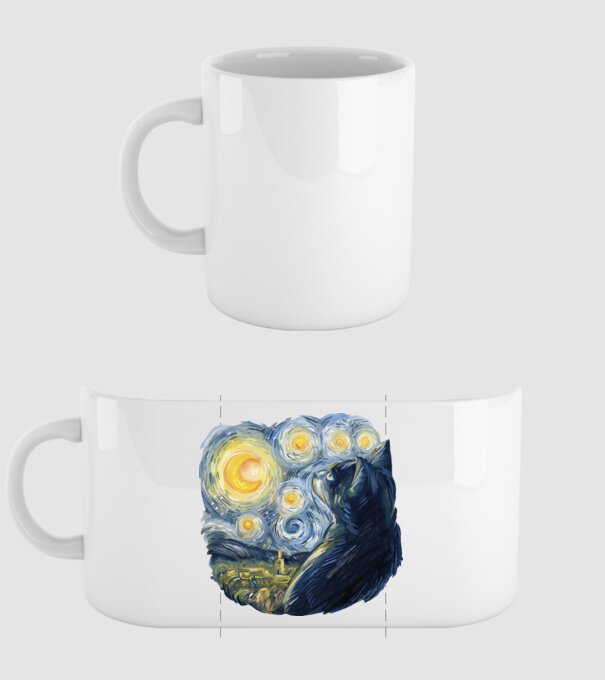 Van Gogh cat model alb pe tricou