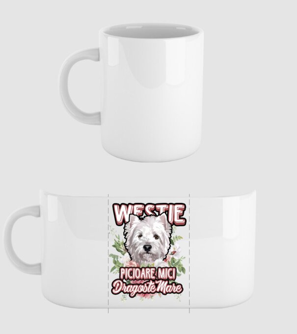 Westie picioare mici dragoste mare model alb pe tricou