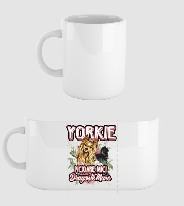 Yorkie - picioare mici dragoste mare model alb pe tricou
