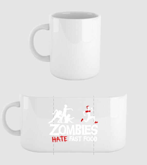 Zombies Hate Fast Food model alb pe tricou