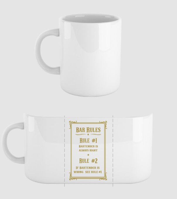Bar rules model alb pe tricou