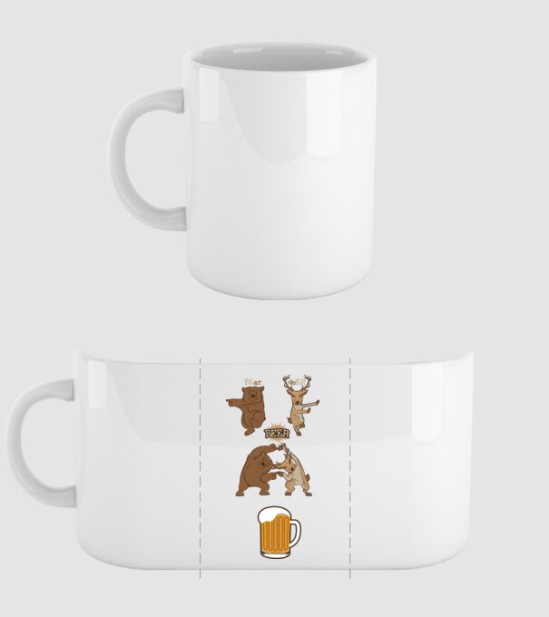Bear deer beer model alb pe tricou