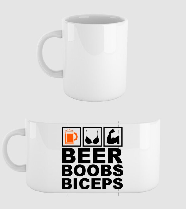 Beer Boobs Biceps model alb pe tricou