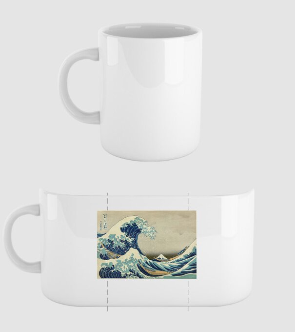 Great Wave of Kanagawa mască model alb pe tricou