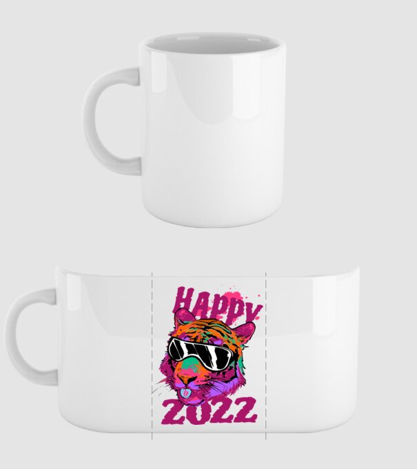 Happy 2022 tiger model alb pe tricou