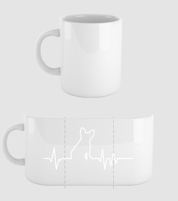 Heartbeat line Francia Bulldog model alb pe tricou
