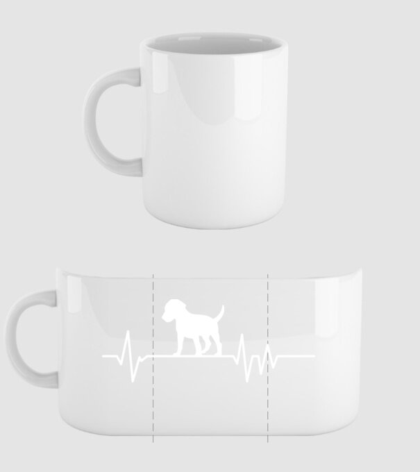 Heartbeat silueta Beagle model alb pe tricou
