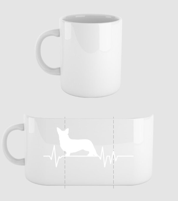 Heartbeat silueta Corgie model alb pe tricou