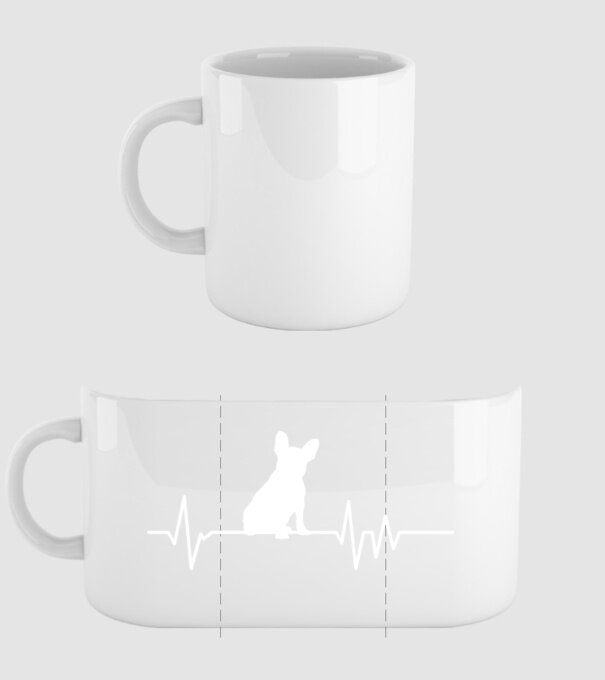 Heartbeat siluetă Bulldog francez model alb pe tricou