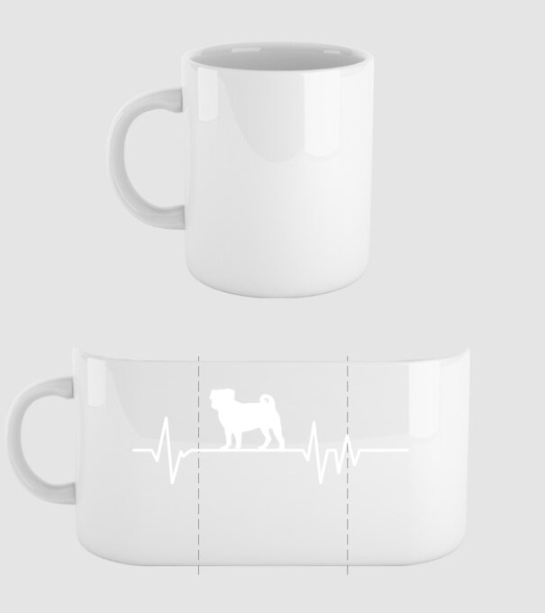 Heartbeat silueta Mops model alb pe tricou