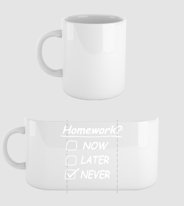 Homework never model alb pe tricou