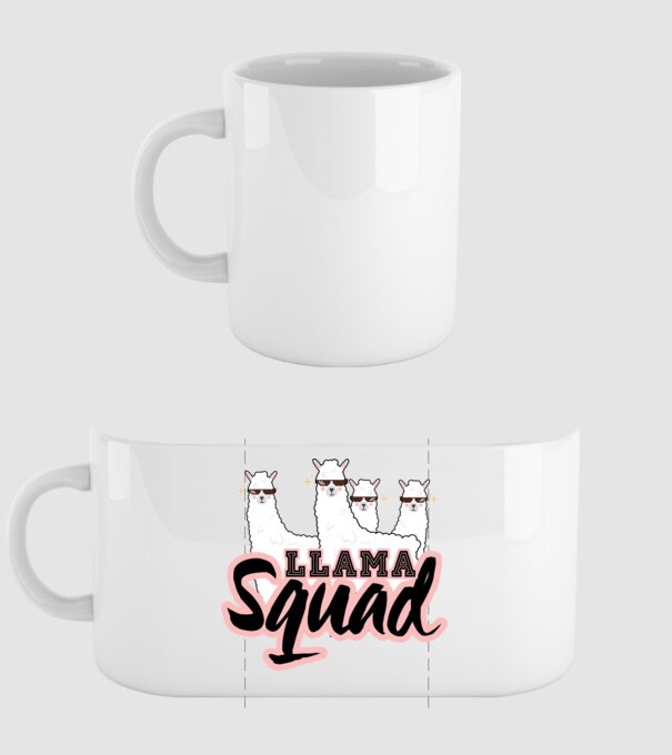Llama squad model alb pe tricou