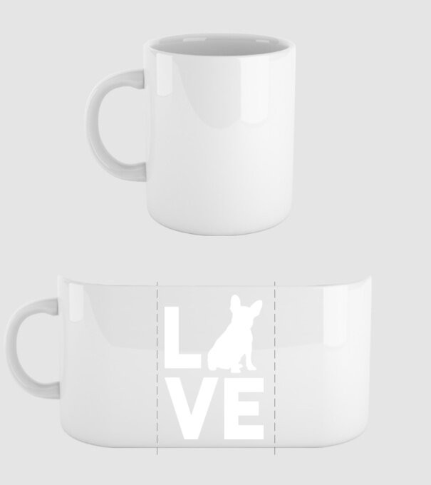 LOVE Bulldog francez model alb pe tricou