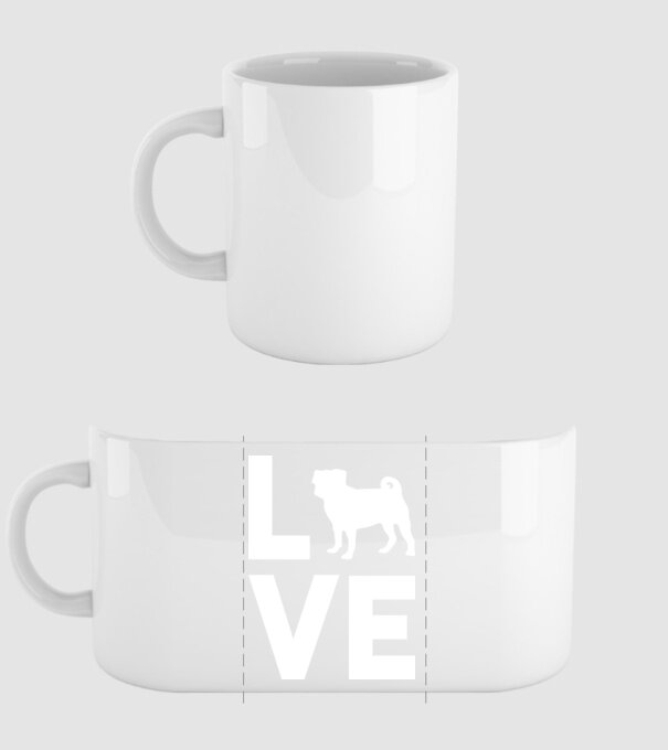 LOVE Mops model alb pe tricou